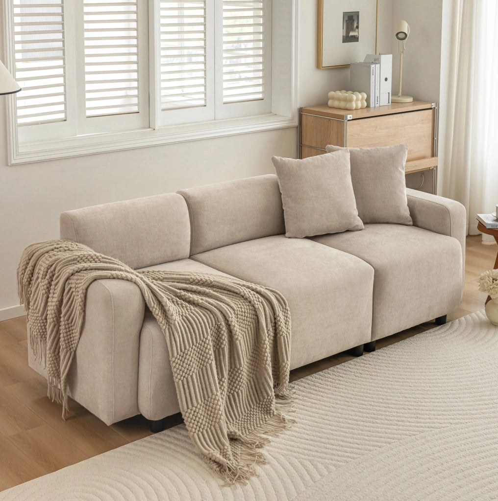 Sofa 211x67x71 cm con seduta extra ampia in chenille beige