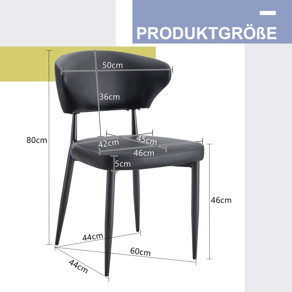 Sedie da pranzo moderne in pelle PU con schienale ergonomico e gambe in metallo nero set di 2 73 × 65,5 × 48 cm