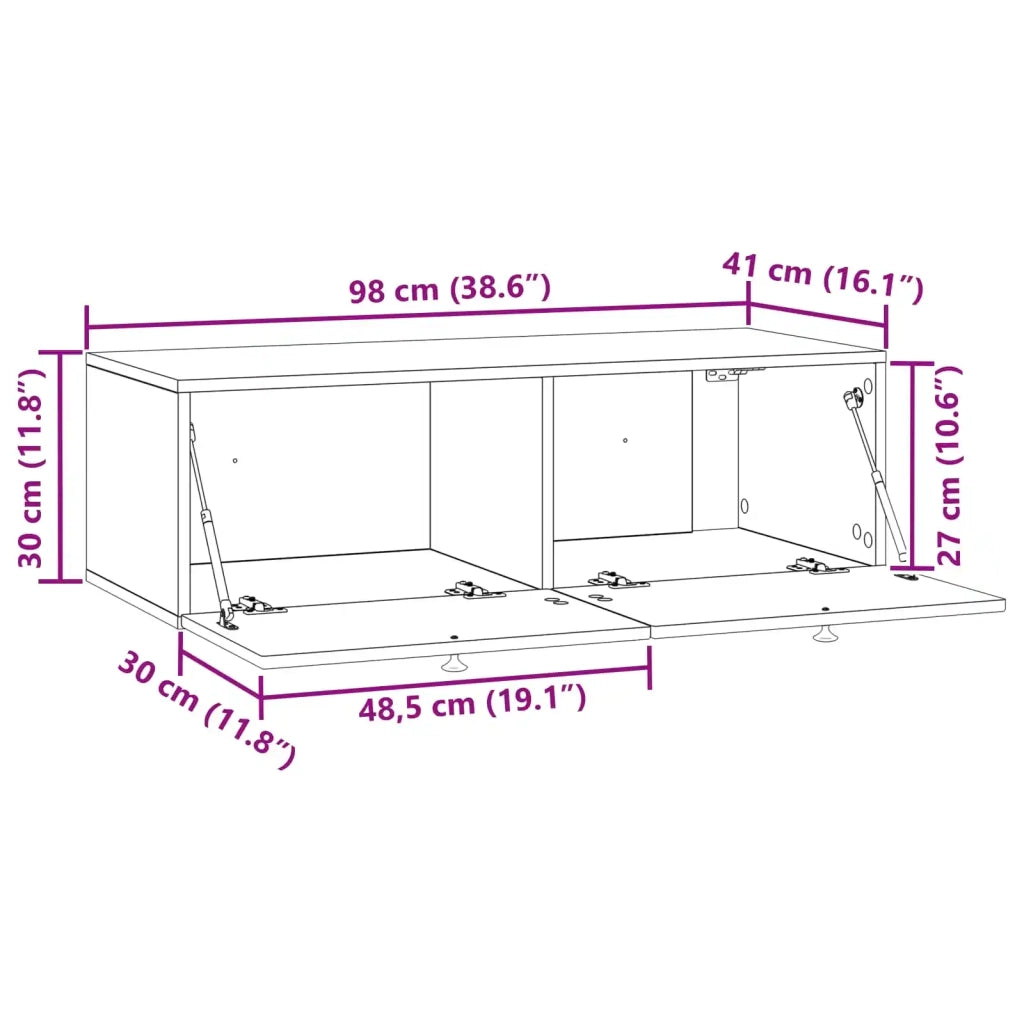 Mobile Porta TV da Muro-Credenza per TV sospesa Rovere Fumo 99 x 41 x 30 cm