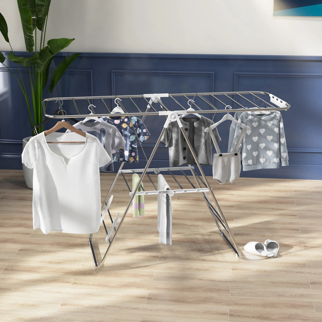 Stendibiancheria Pieghevole 2 Livelli Regolabile ¨C zephmum ¨C Grigio 148x60.5x98 cm