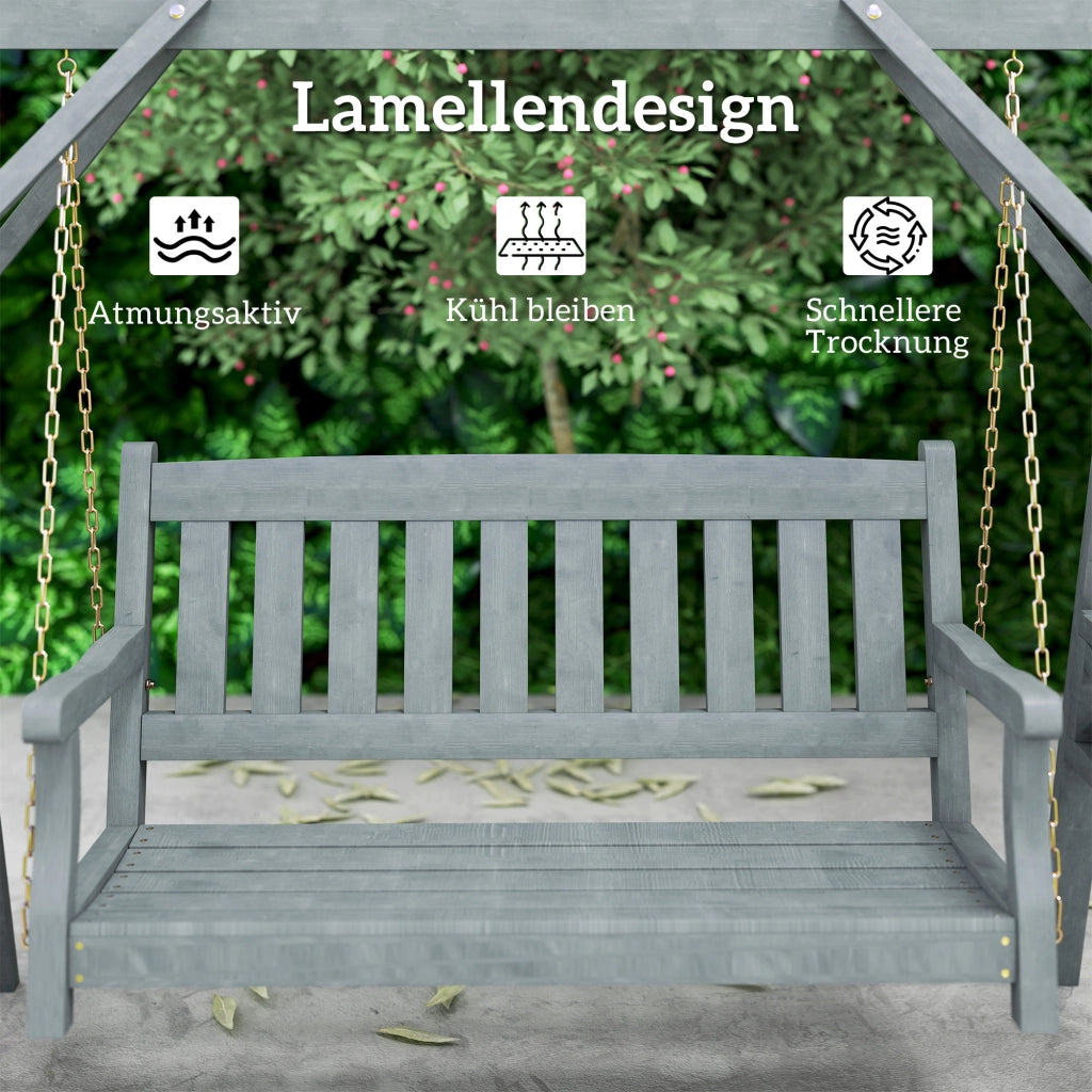 Dondolo da giardino 2 posti ¨C Xylo ¨C legno grigio con portabicchieri e ripiani
