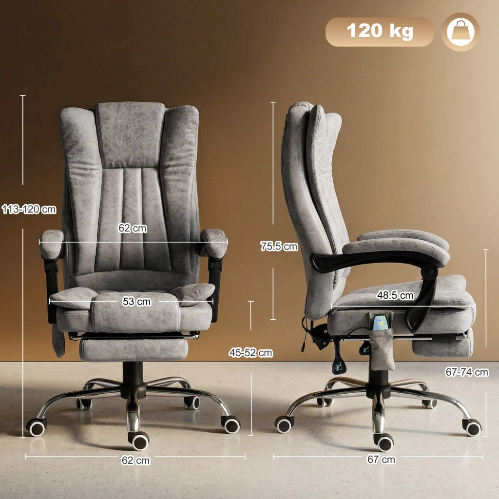 Poltrona da Ufficio Massaggiante Riscaldante Reclinabile ¨C Xylo ¨C Grigio con Poggiapiedi 62x70x113-120 cm