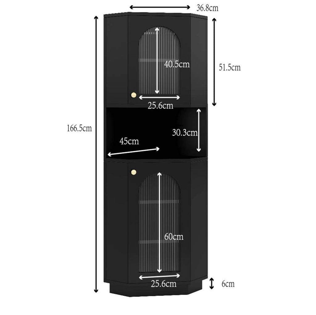 Mobile da bagno angolare con vano aperto e barra luminosa in MDF nero