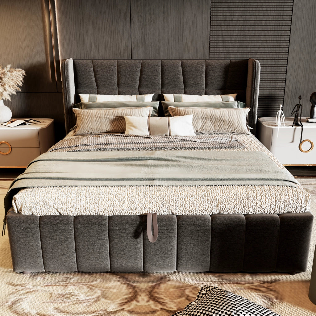 letto imbottito tessuto grigio 180 x 200 cm