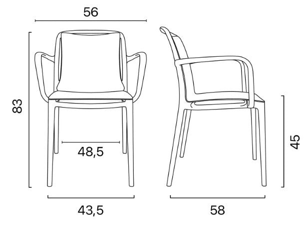 Velair, Set 6 Poltrone con Braccioli, Polipropilene, 56 × 58 × 83 cm, Impilabili  Antracite
