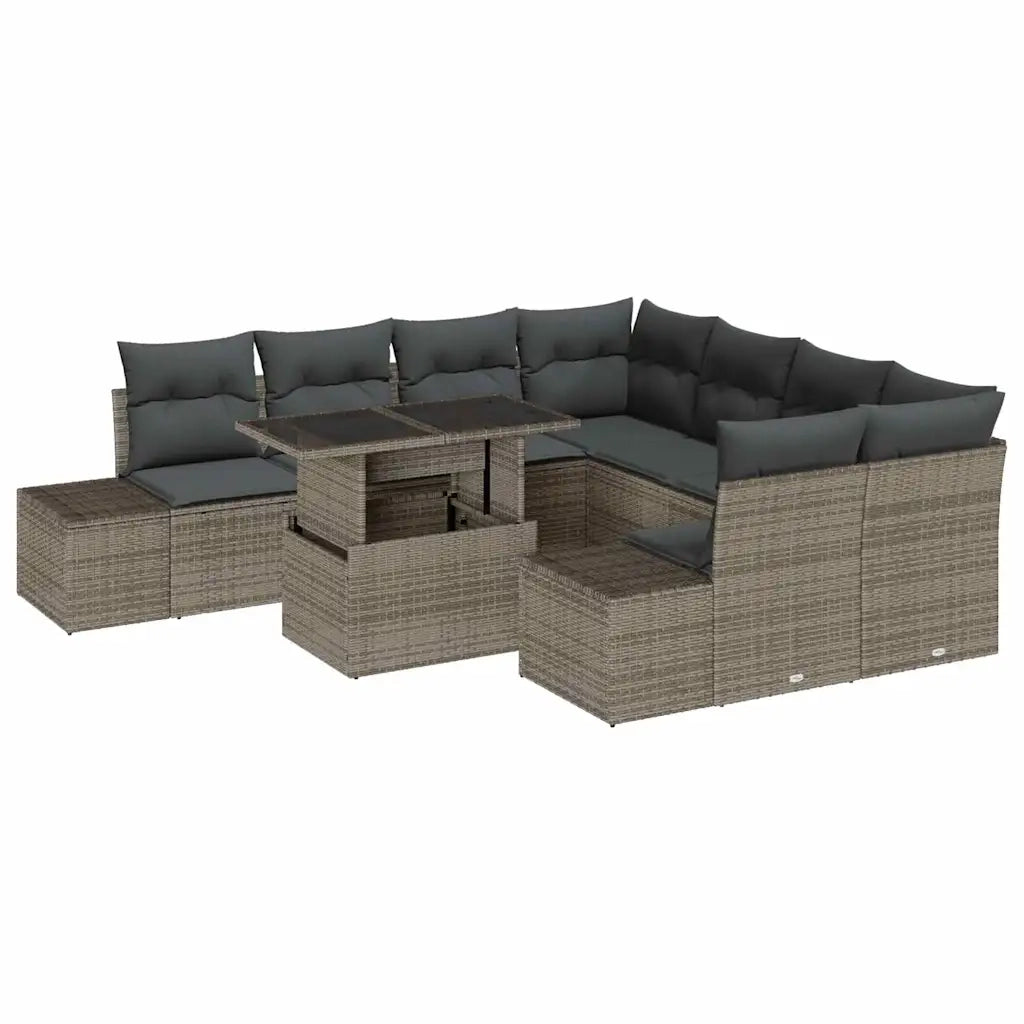 Set Divano da Giardino con cuscino 9 pcs Grigio polyrattan