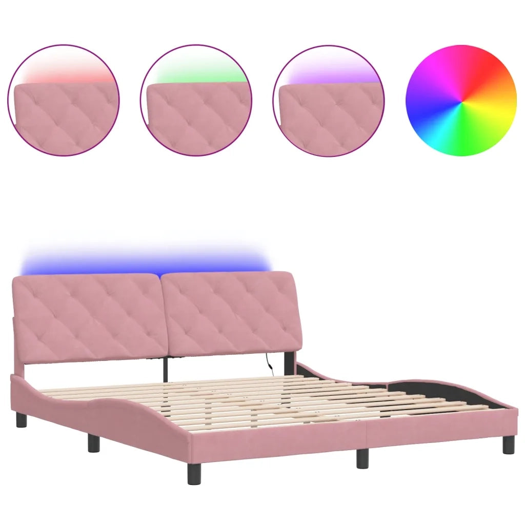 Giroletto con LED senza Materasso Rosa 180x200 cm in Velluto 3213872
