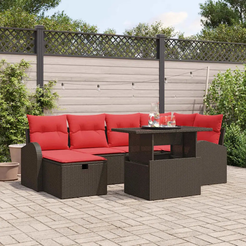 Set Divano da Giardino con cuscino 7 pcs Marrone Poly Rattan 3359761