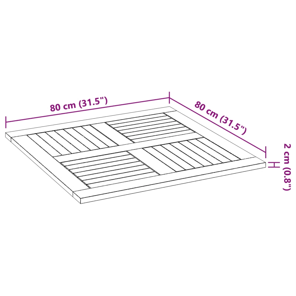 Piano per Tavolo 80x80x2,2 cm Quadrato Legno Massello di Faggio 4004256