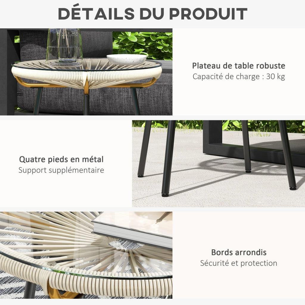 Tavolino da caff¨¨ rotondo giardino ¨C Xylo ¨C vetro temperato rattan crema ?50cm