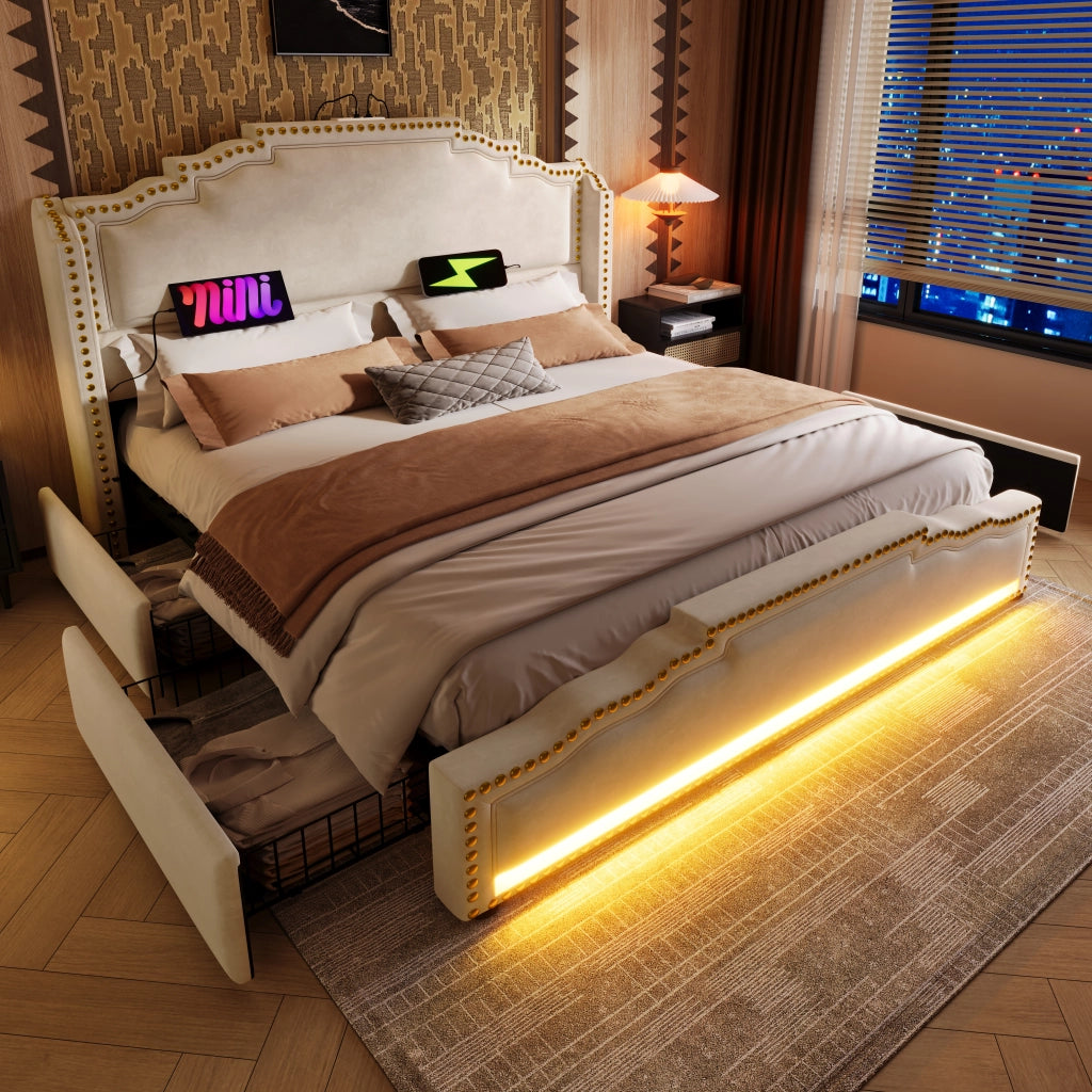 letto imbottito velluto beige 140 x 200 cm