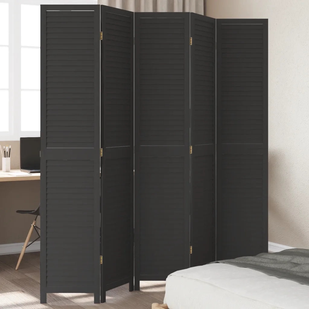 Divisorio Ambienti | Divider per stanze | Paravento 5 Pannelli Nero Legno Massello di Paulownia