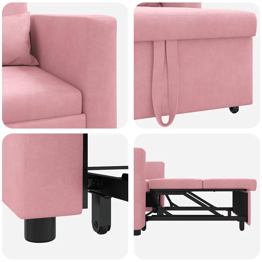Divano letto | Sof¨¤ letto | Letto singolo estraibile singolo con ruote Rosa chiaro Velluto