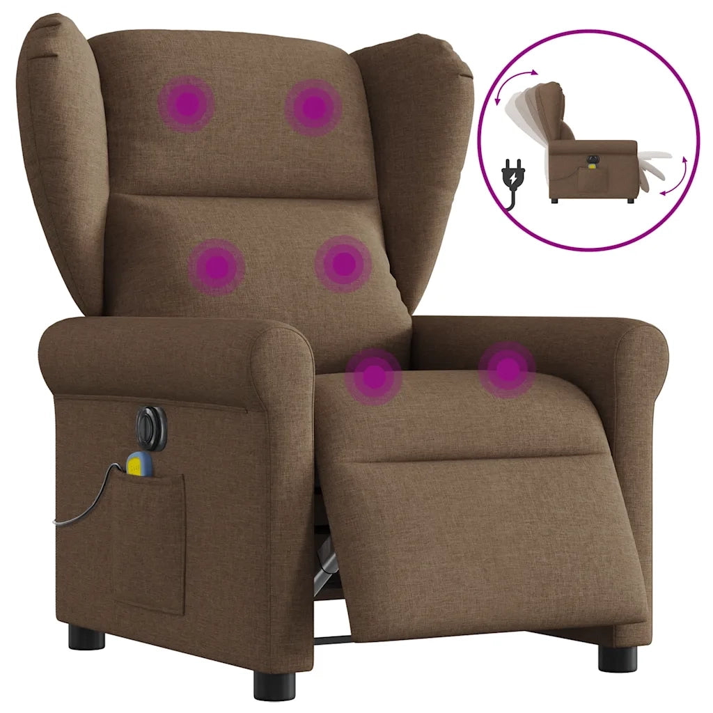 Poltrona Massaggiante Reclinabile Elettrica Marrone in Tessuto 3303368