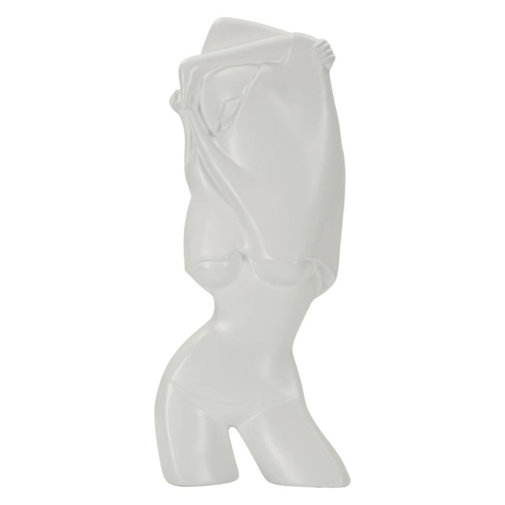 Scultura Astratta Figura Femminile in Poliresina Bianco Opaco