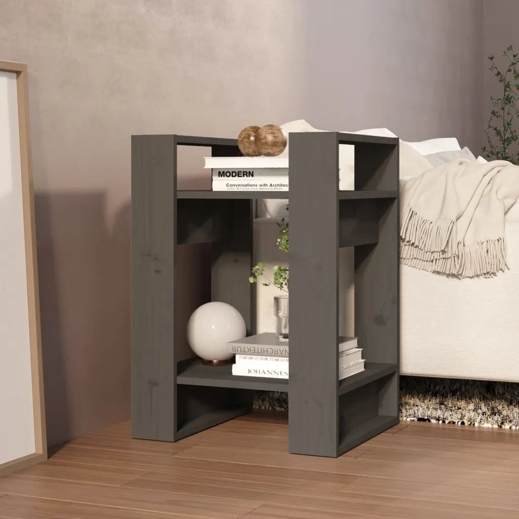 Libreria Divisorio-Scaffale per Libri-Mobile di Stoccaggio Grigio 41x35x57 cm in Legno Massello di Pino