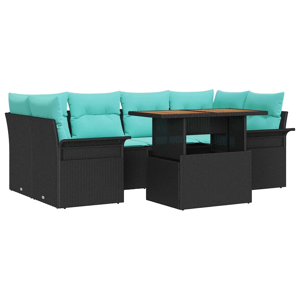 Set Divano da Giardino con cuscino 7 pcs Nero e blu 3349290