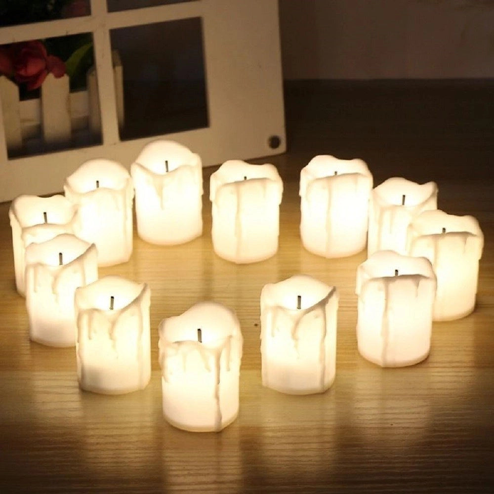 Trade Shop - Set 12 Candele In Finta Cera Con Luce Led Effetto Fiamma Lumini Per Decorazione -
