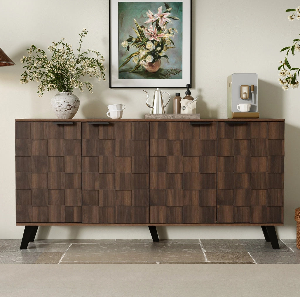 Sideboard a 4 ante 160;5 x 35;5 x 78 cm in legno scuro; con ripiani regolabili