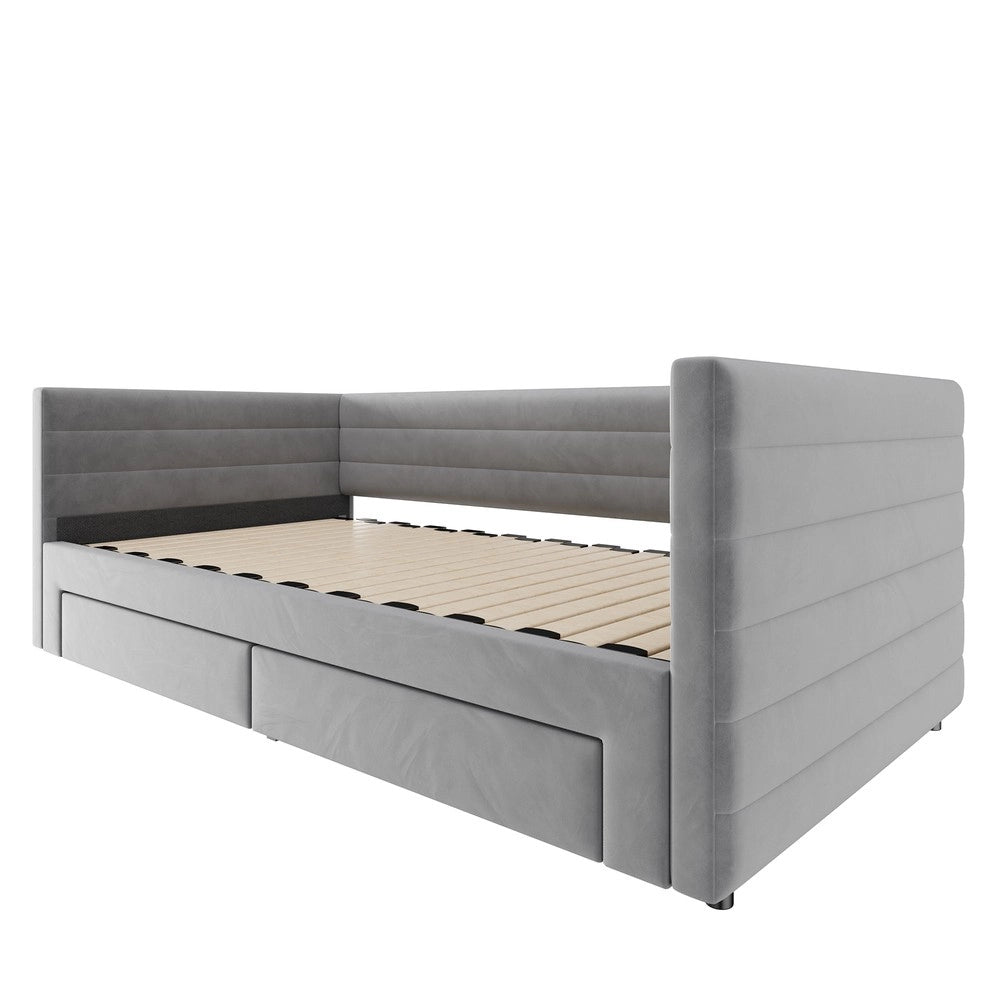 Letto Imbottito Estraibile 3 in 1 con Cassetti e Doghe ¨C MINIMAL ¨C Grigio 90x190 Cotone Lino