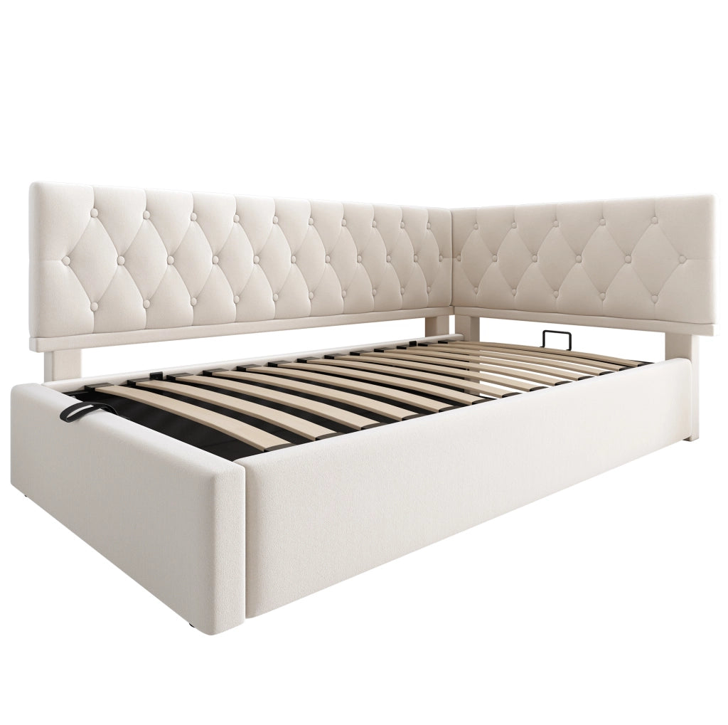 Divano letto 90x190 cm con vano contenitore e struttura in velluto