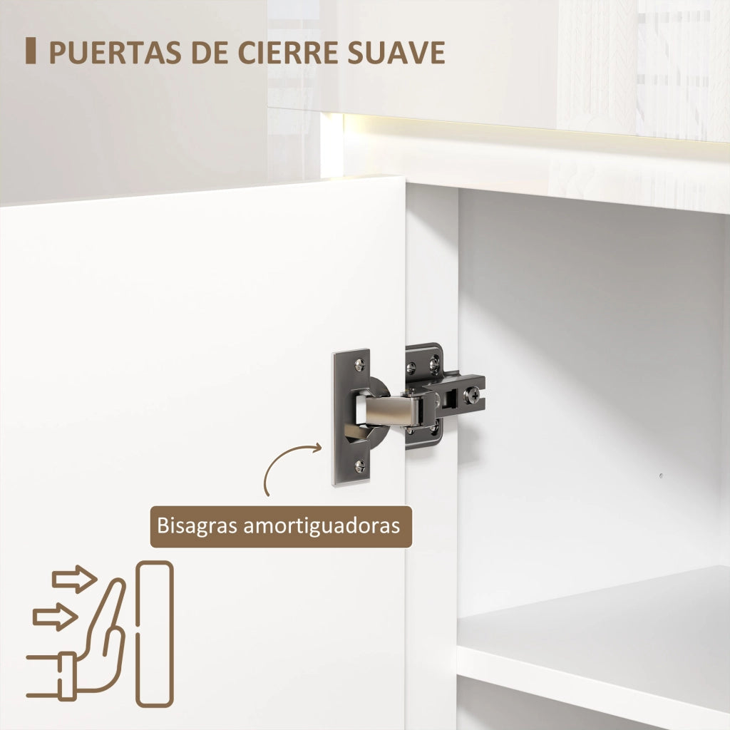 Cassettiera con Luci LED e Chiusura Morbida ¨C Minimal ¨C 120x34x80cm Bianco Lucido