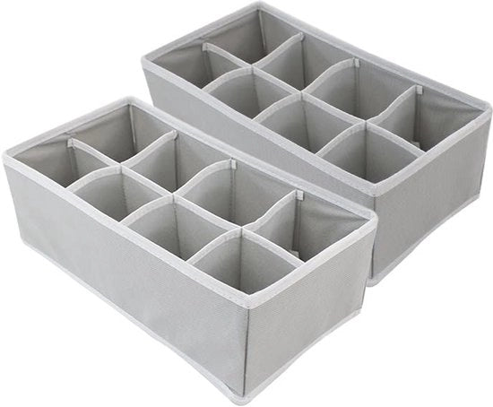 Set da 2 pezzi di ripostigli - Ideale per calze, mutande, reggisen e gioielli - Copertura di tessuto per armadi - Divisori di cassetto pieghevoli per risparmiare spazio - Colore: grigio