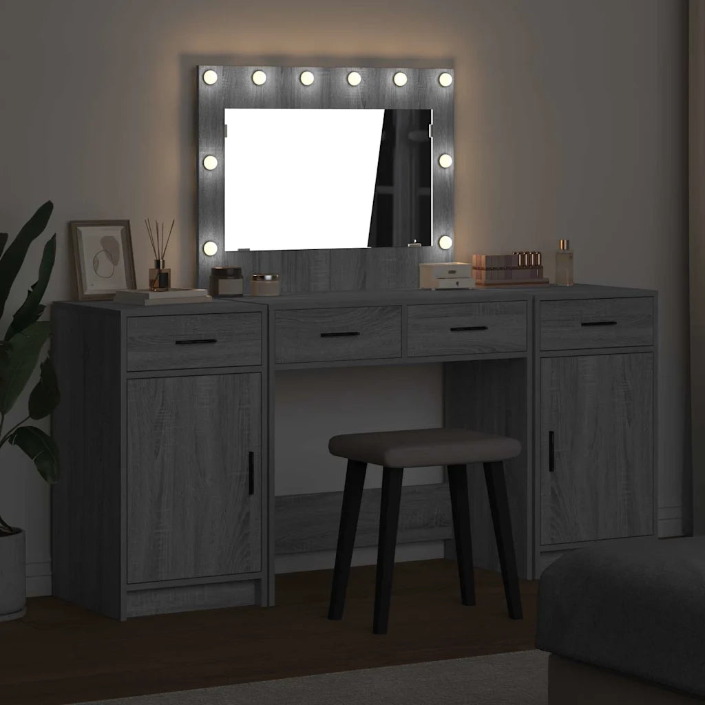 Toeletta | Tavolo da Trucco con cassetto 3 pz Grigio Legno multistrato