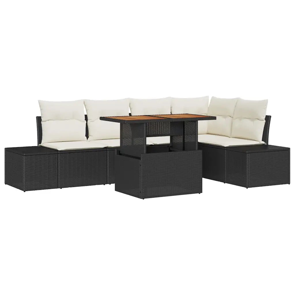 Set Divano da Giardino con archiviazione 6 pcs Nero Poly Rattan