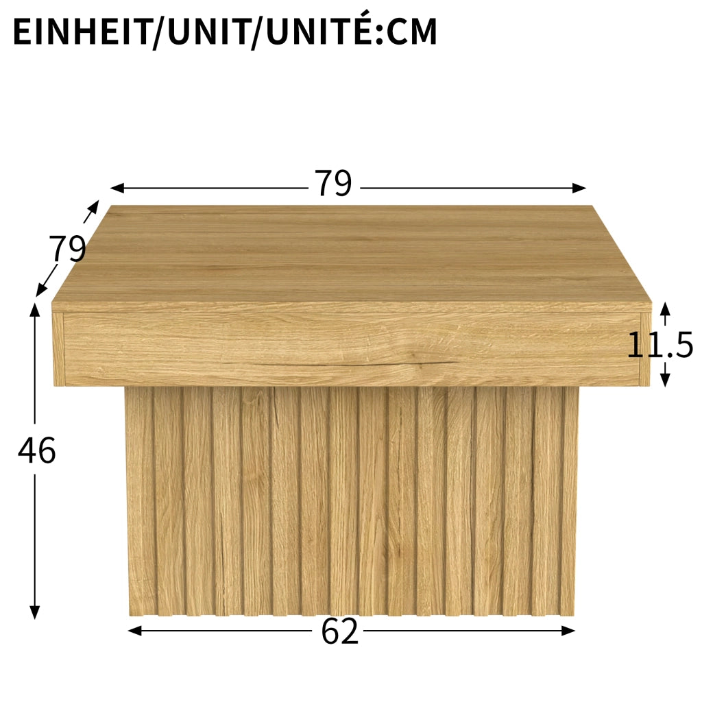 Tavolino quadrato con 1 vano aperto, stile moderno per soggiorno, in MDF e truciolato, naturale, 79 × 79 × 46 cm