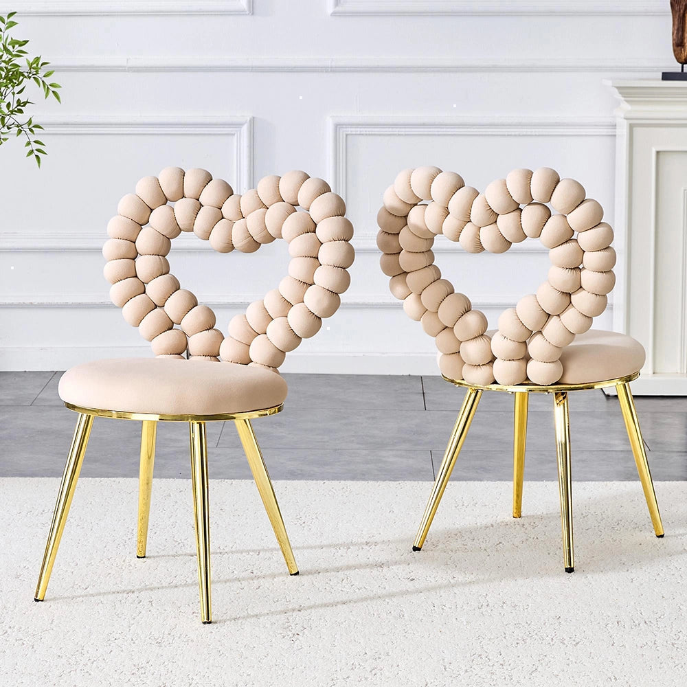 Set 2 sedie da pranzo - Xylo - velluto beige gambe dorate con schienale a cuore