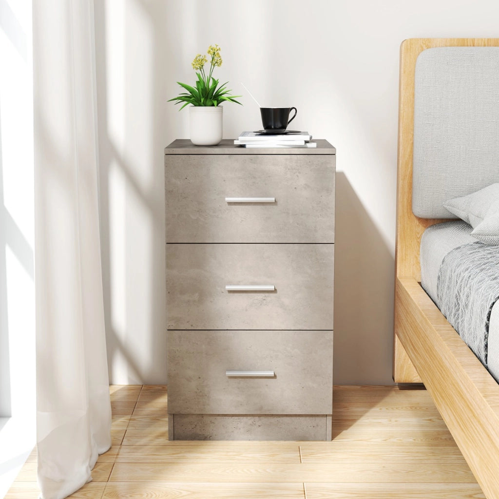 Com¨° in legno a 3 cassetti comodino con 3 cassetti e dispositivo antiribaltamento, Maniglie in metallo organizzatore per camera da letto Grigio