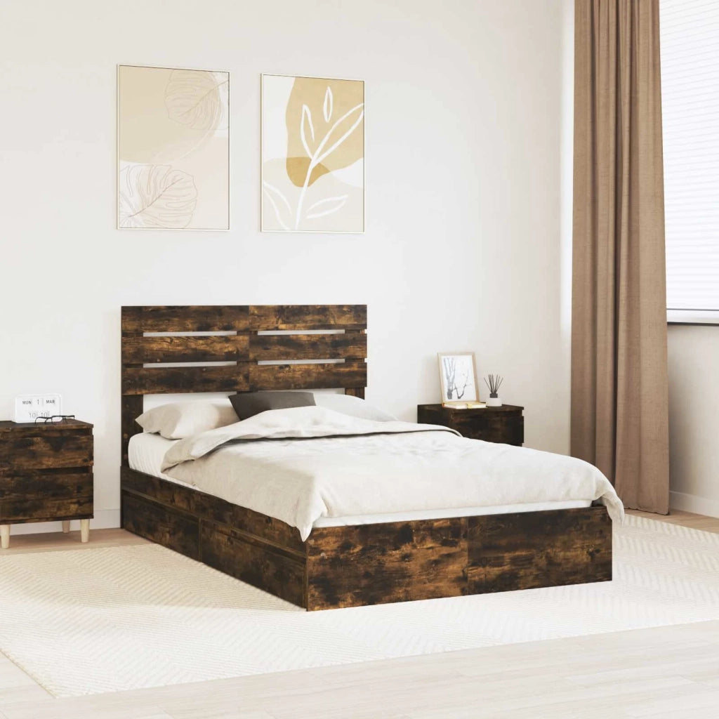 Letto con Contenitore con testiera Rovere fumé 135 x 190 cm 3411577