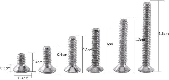 Assortimento di viti a 6 gomiti in acciaio inossidabile A2 - 250 pezzi - resistenti alla corrosione - accessori di fissaggio - capo piatto
