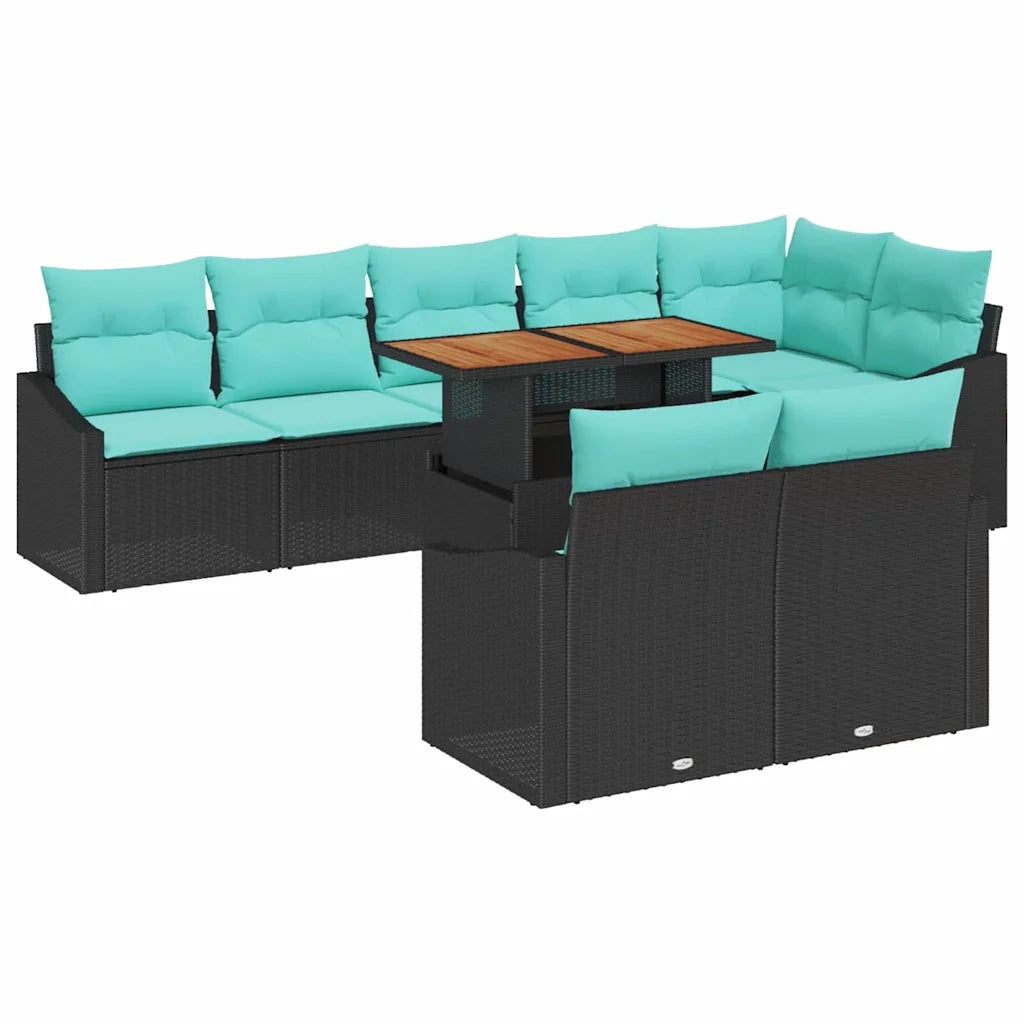 Set da Pranzo per Giardino con cuscino 9 pcs Nero e Verde acqua 3349857