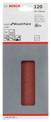 2608605298 - Set 10 Fogli abrasivi C430, 93 x 230 mm, P120, EXPERT for LEGNO+VERNICE