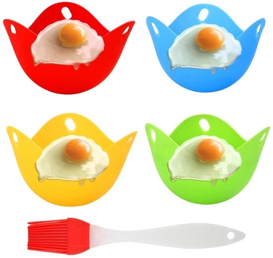 Impastatrice per uova 4 pezzi - BPA libero - Silicone - Antiscivolo - Adatto per forno a microonde/Fornello - Intervallo di temperatura - Incluso spazzolino per olio