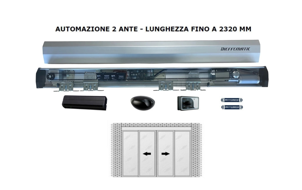 PORTA AUTOMATICA A VETRI 2 ANTE FINO A 232 CM INGRESSO COMPATIBILE CON BFT