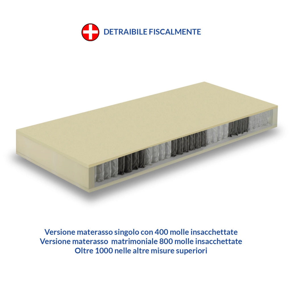 Materasso 660 molle insacchettate e Memory 160x200, materasso ortopedico detraibile, Materasso dispositivo medico con 2 cuscini PROMO, TEK H24