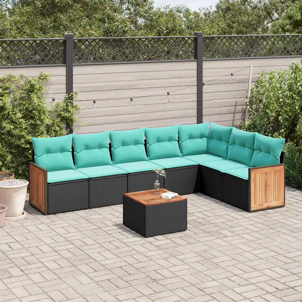 Set Divani da Giardino 8 pz con Cuscini Nero in Polyrattan 3227716