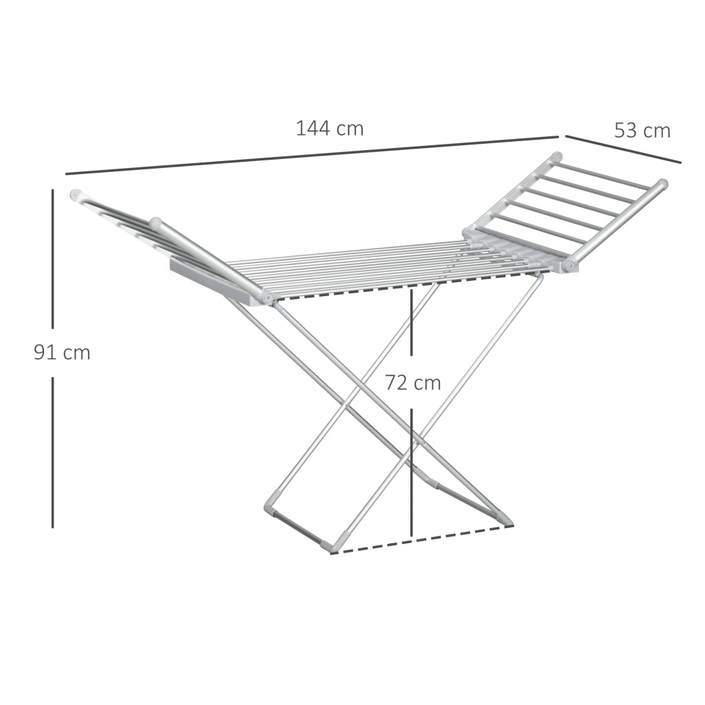 Stendino Elettrico Riscaldato Pieghevole ¨C zephmum ¨C Argento 144x53x91cm