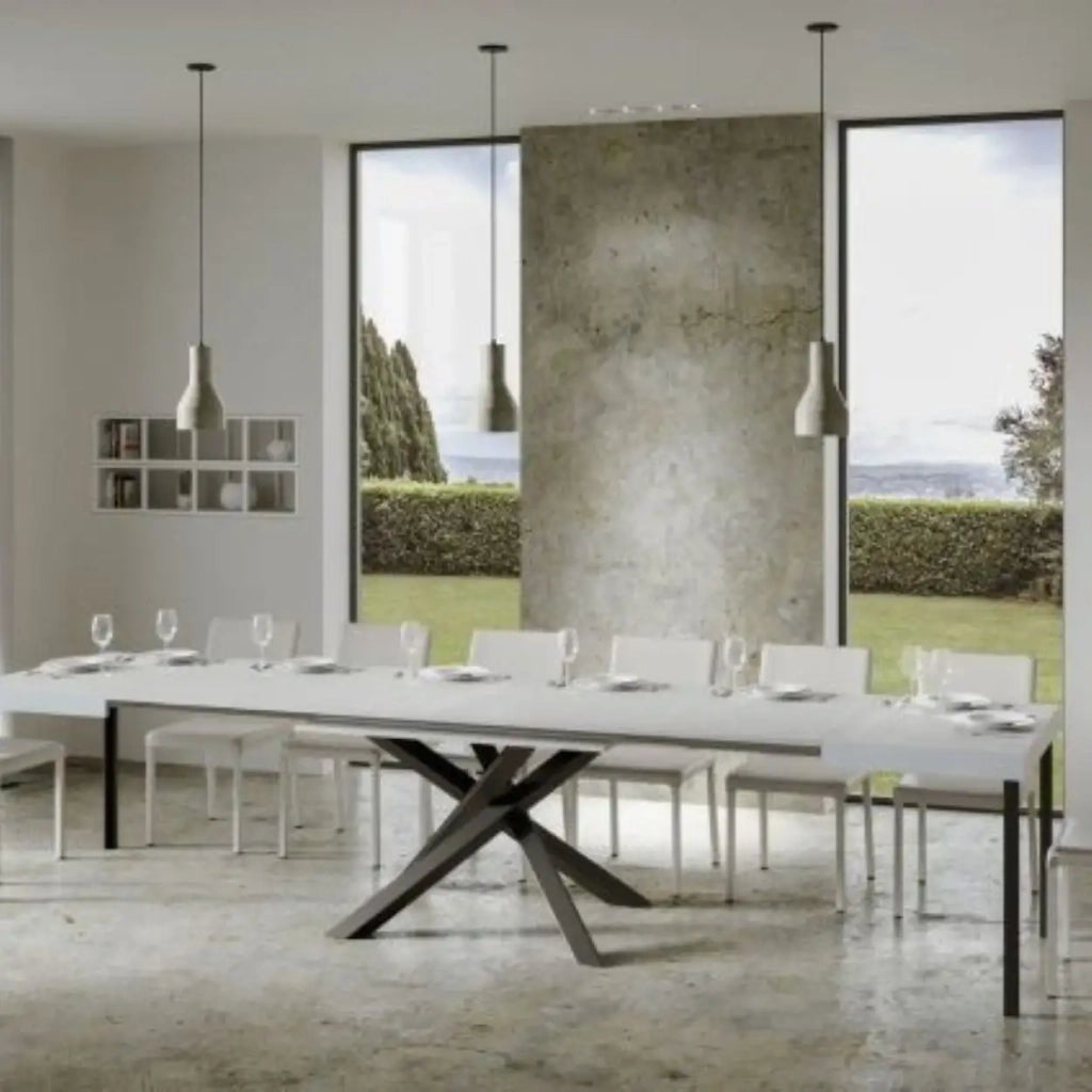 Tavolo allungabile 140/400x90 cm Volantis colore bianco frassino gambe antracite