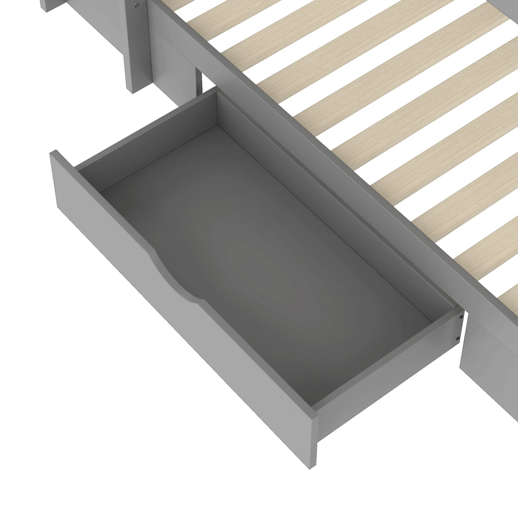 Letto a castello 90×200 cm; 3 posti con cassetto; vani portaoggetti; senza materasso; in pino grigio