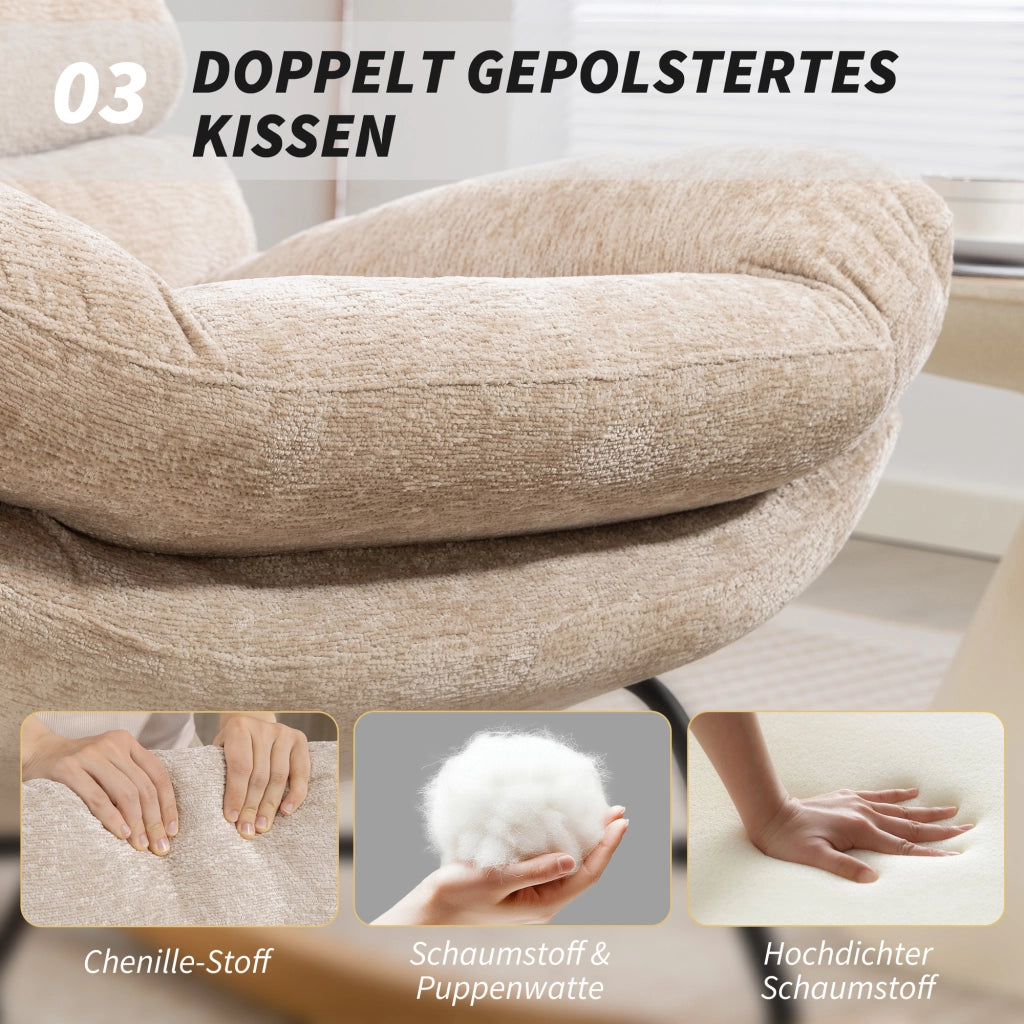 Poltrona Dondolo Imbottita con Gambe in Metallo e Pattini in Legno ¨C zephmum ¨C Cremewei?