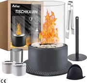 Bioetanolo Tavolo Riscaldante per Interno e Esterno con 2 Camere di Combustione - Durata di Accensione Infinita - Incluso Pietre Decorative e Pannelli di Isolamento Termico in Silicone - Ideale per Terrazza, Balcone e Casa