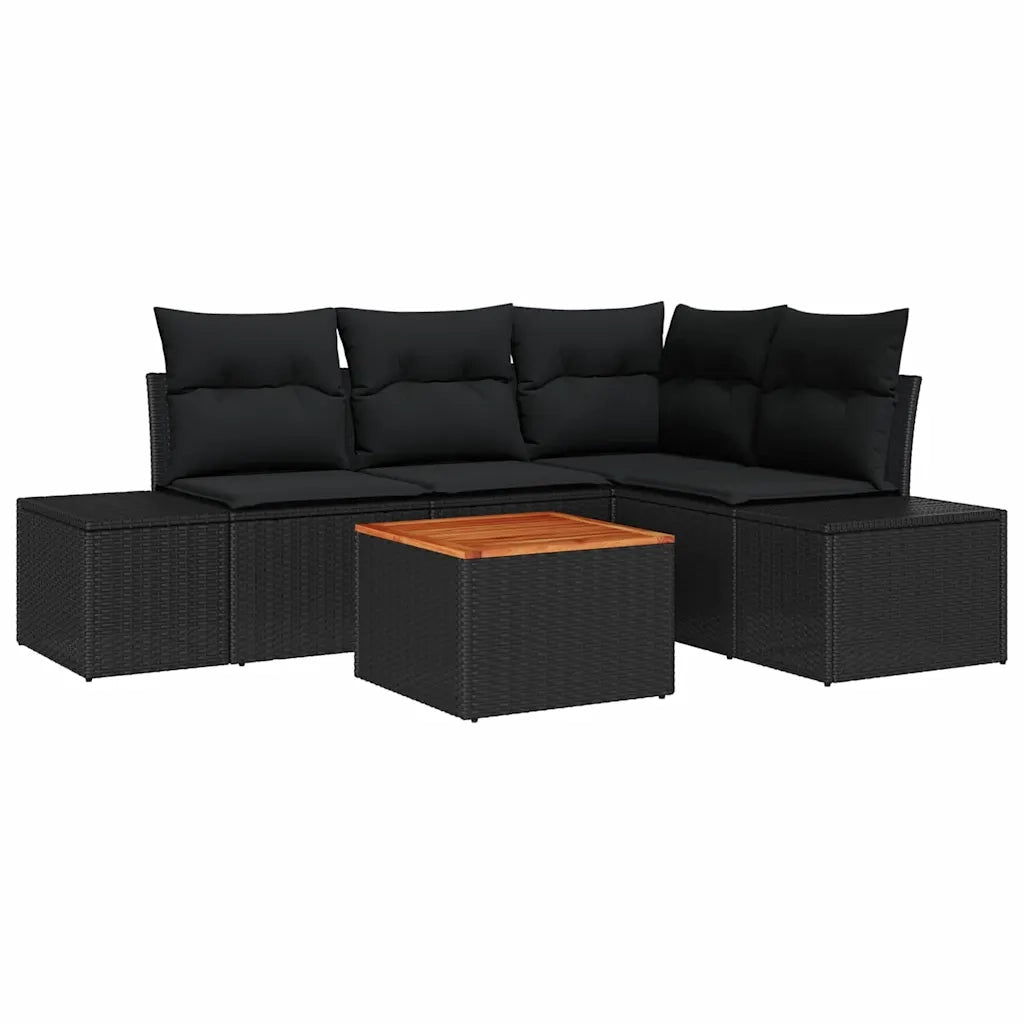 Set Divano da Giardino con archiviazione 5 pcs Nero polyrattan