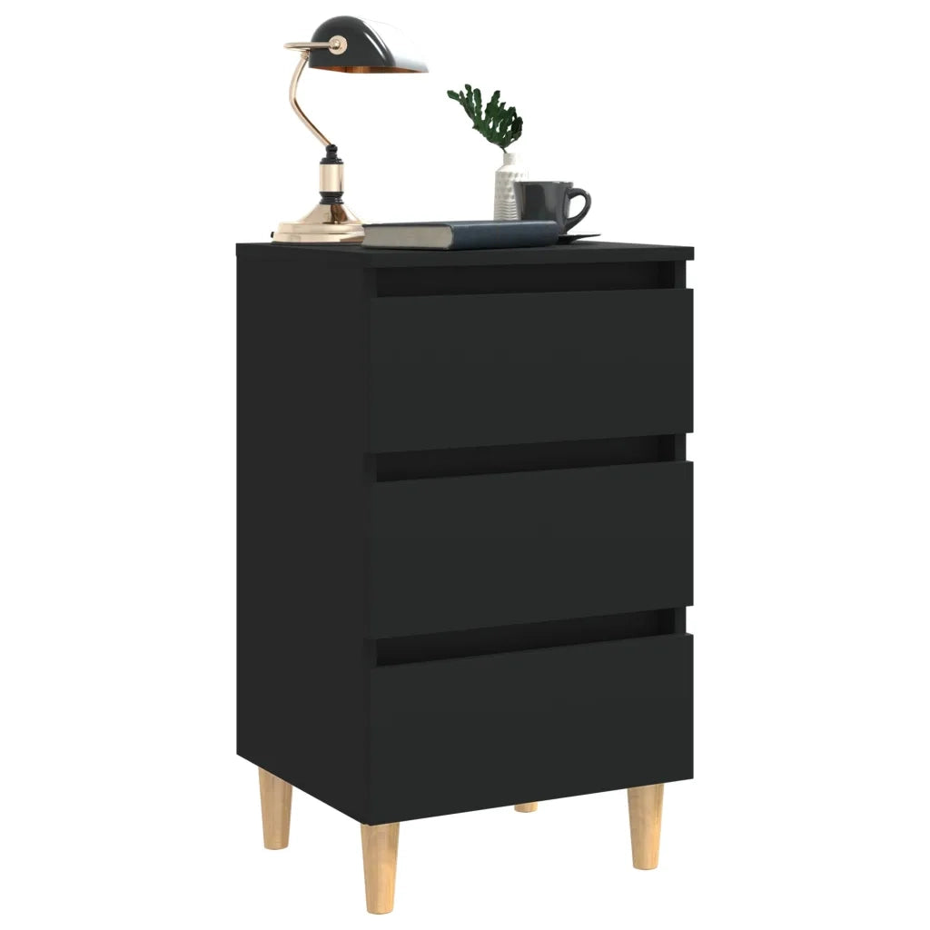 Comodino con Gambe in Legno-Tavolino da notte Massello Nero 40x35x69 cm