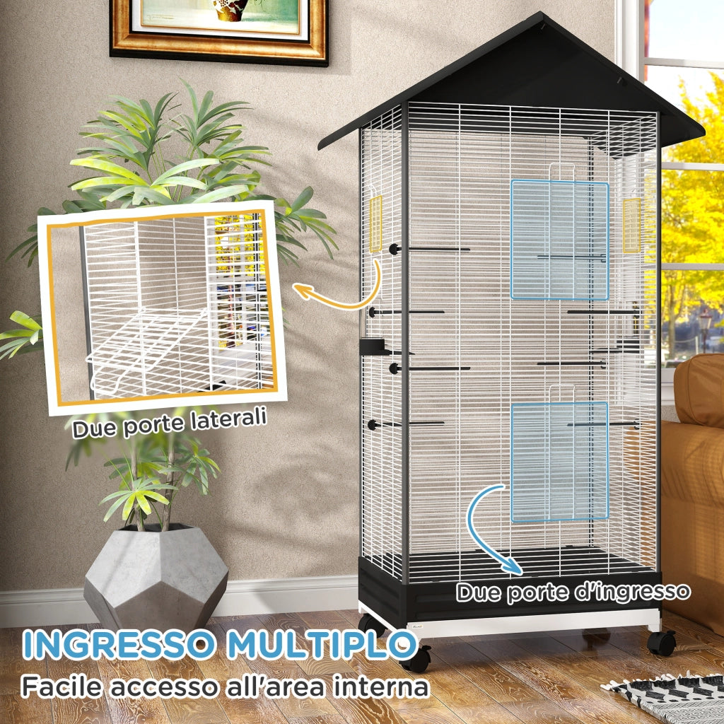 Voliera per Uccelli con Ruote ¨C Zephmum ¨C Nero 155 cm