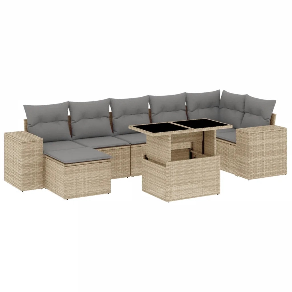Set Divano da Giardino 8 pz con Cuscini Beige in Polyrattan