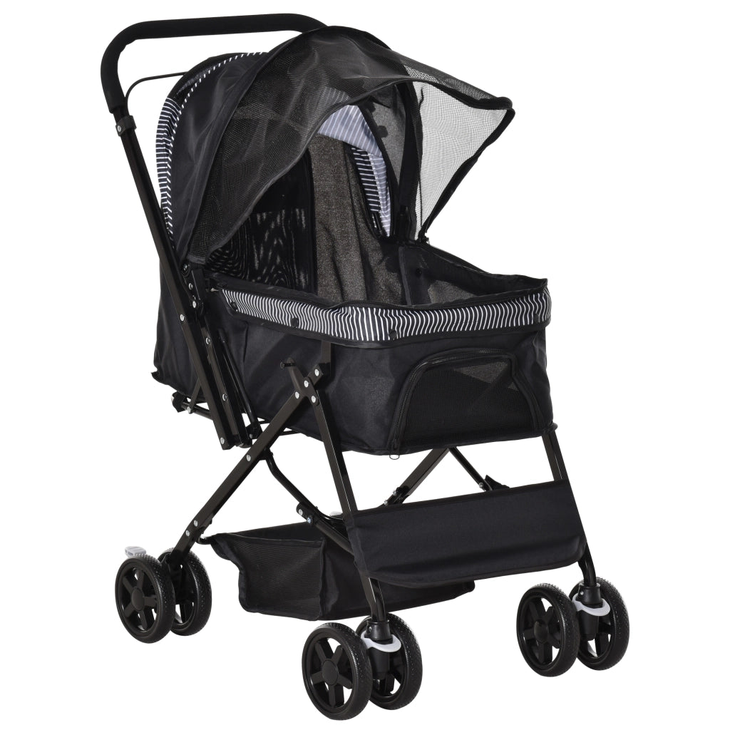 EasyComfort Passeggino per Cani Piccoli Pieghevole con Maniglione Girevole e Cestino Portaoggetti, Nero